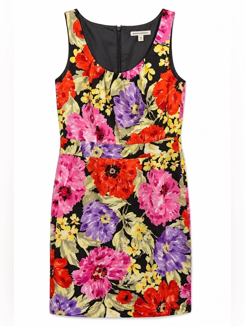 Banana Republic Size 10 Floral Linen Rayon Sheath Dress Sleeveless Fully Lined